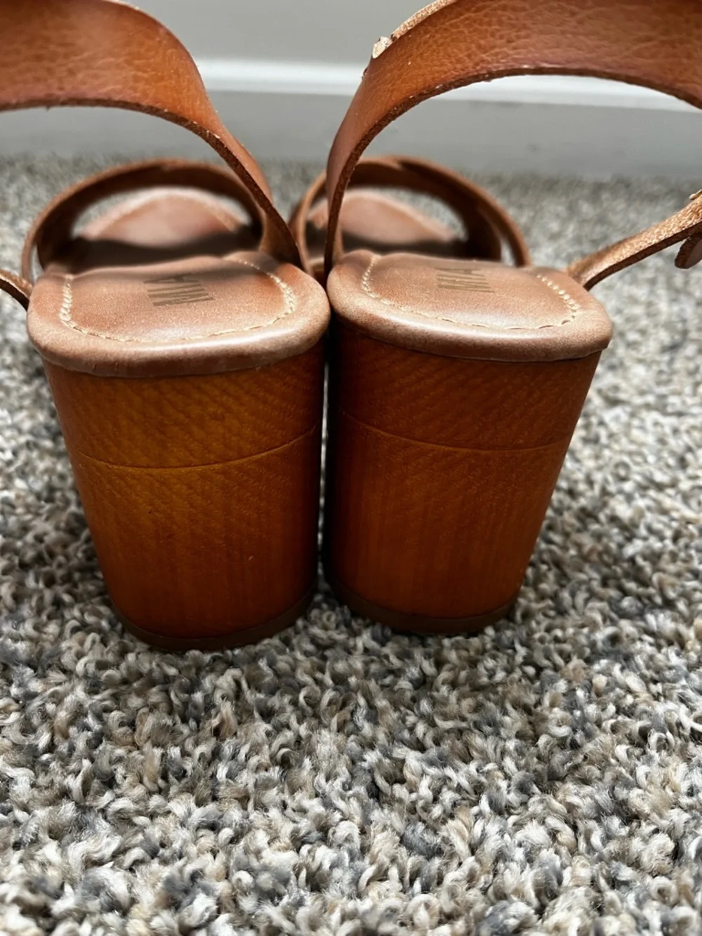 MIA Women's Tan Leather Block Heel Sandals - Classic Strappy Design - Picture 5 of 7